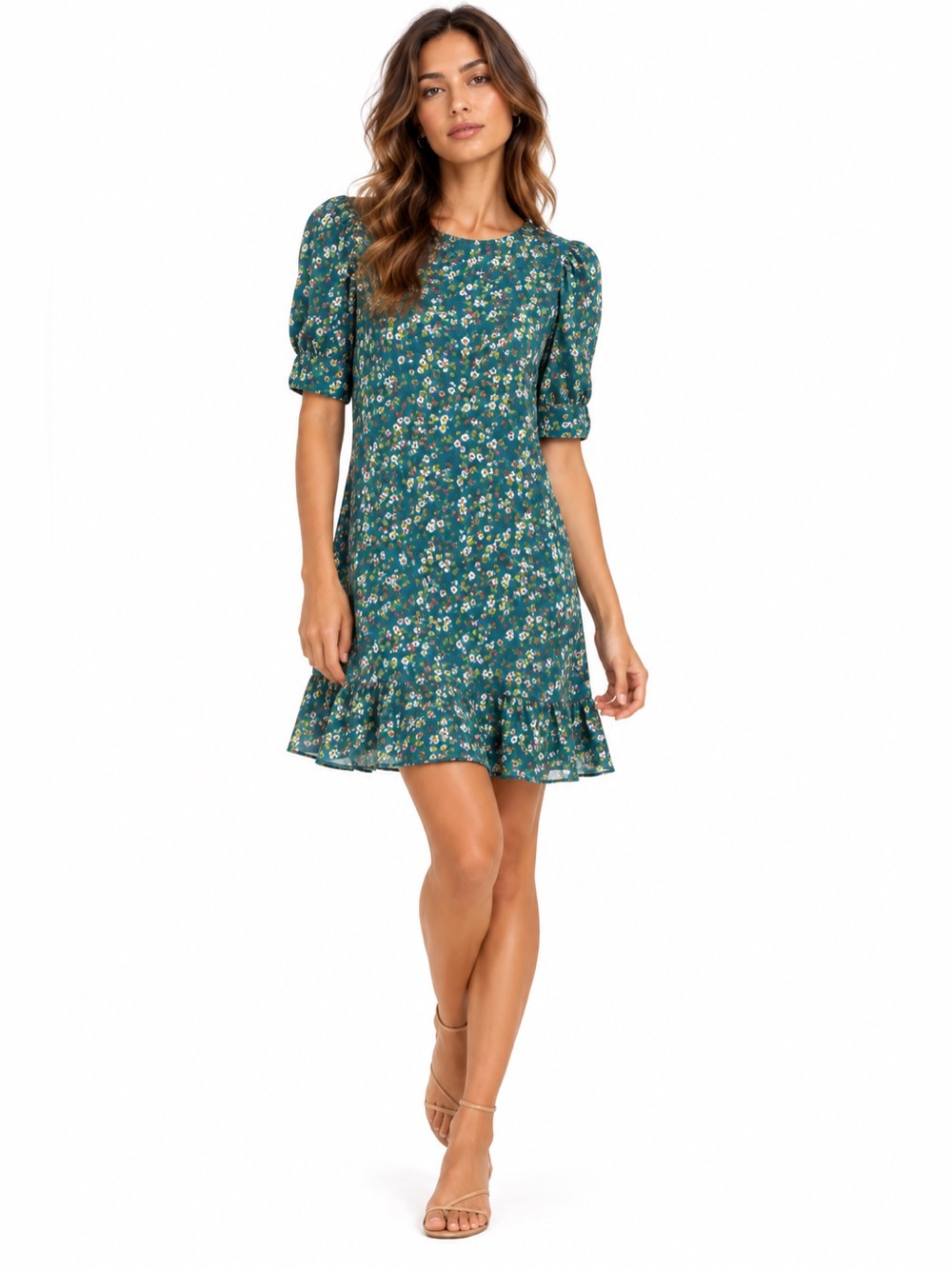 dRA Los Angeles Teal Floral Puff Sleeve Mini Dress | Small